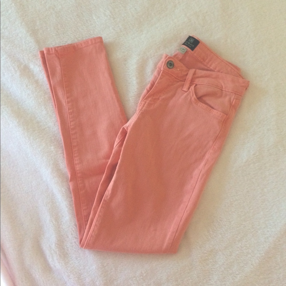 Peach colored skinny jeans